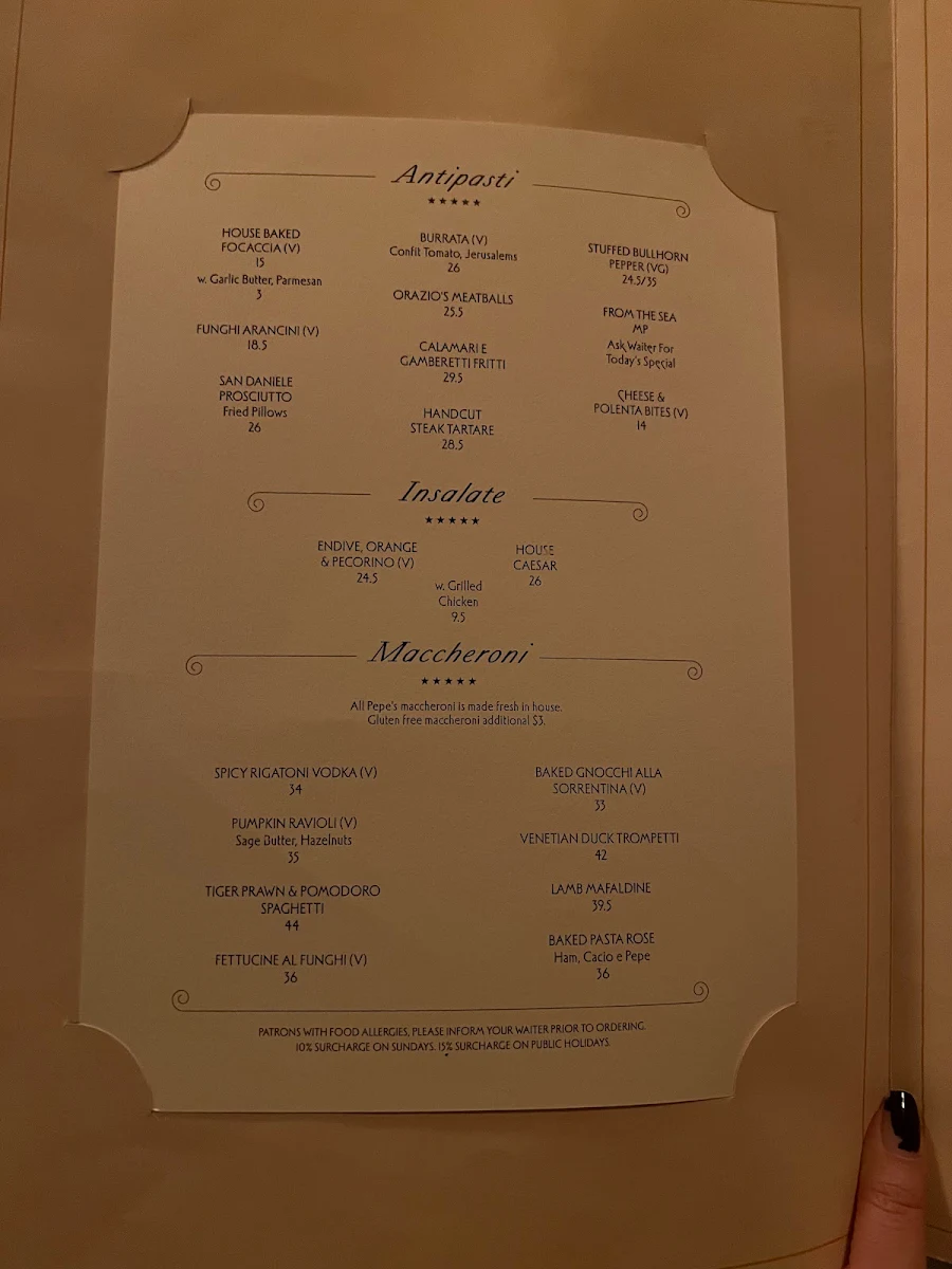 Menu, Pepe's Italian & Liquor