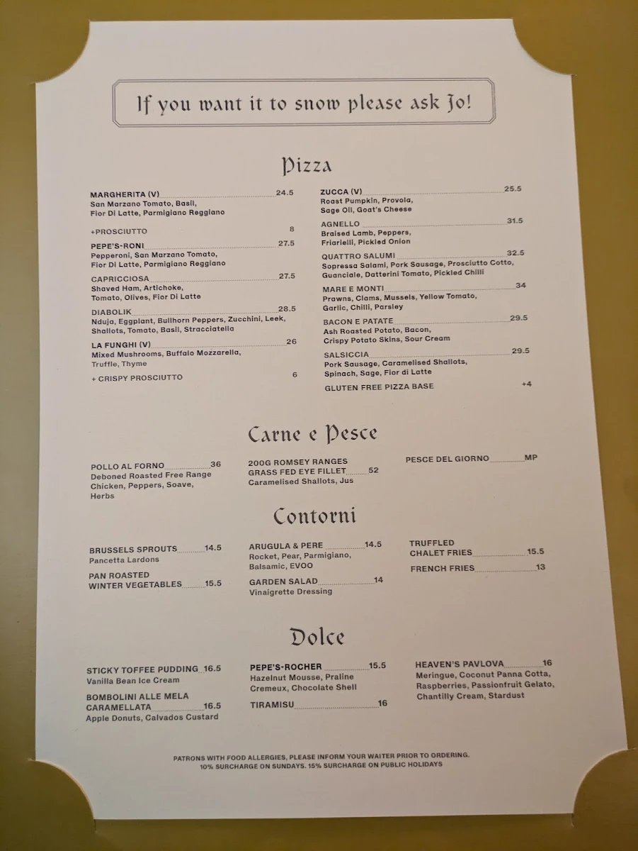 Menu, Pepe's Italian & Liquor