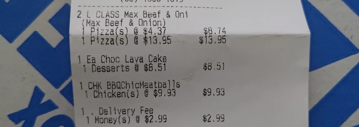 Menu, Domino's Pizza Blacktown