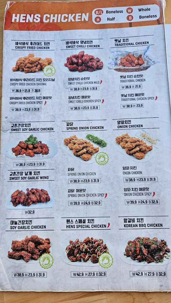 Menu, Hens Chicken Strathfield