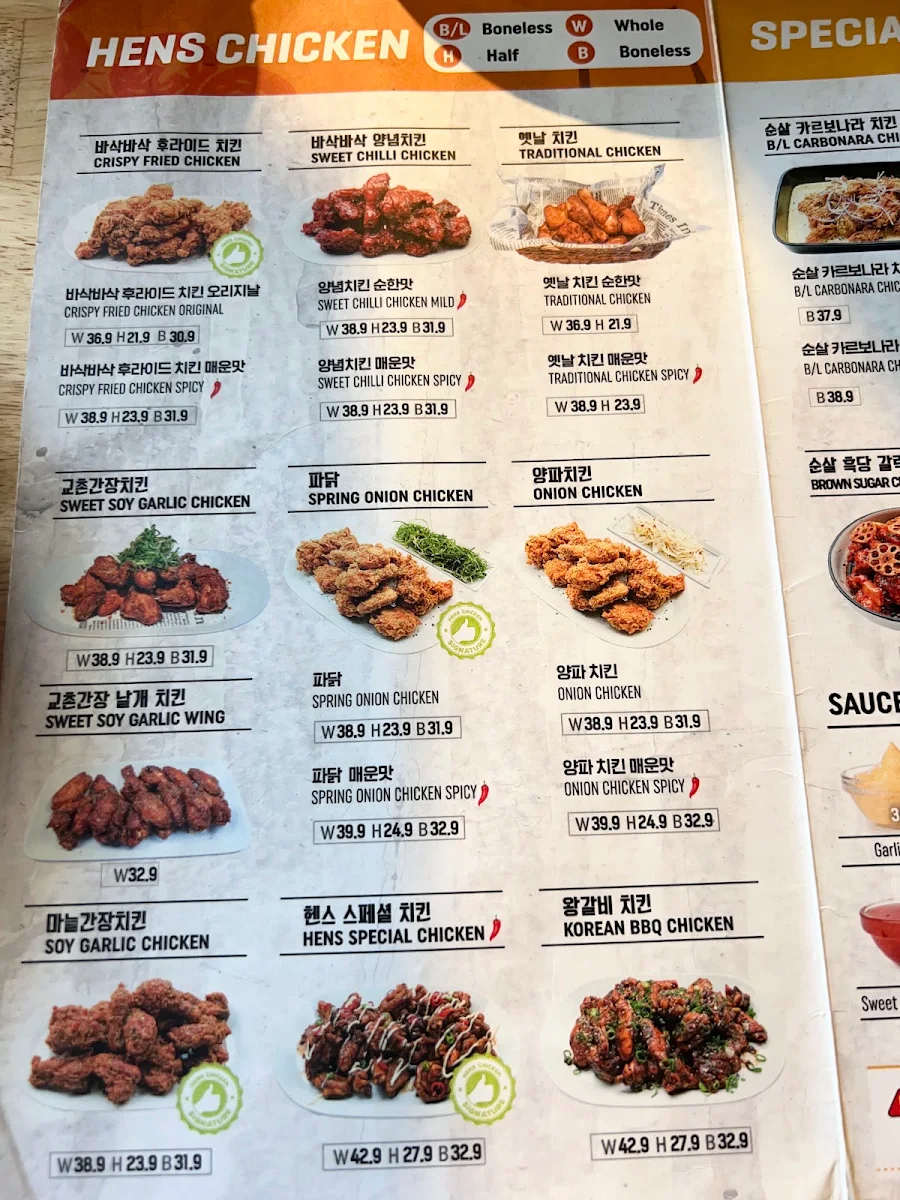 Menu, Hens Chicken Strathfield