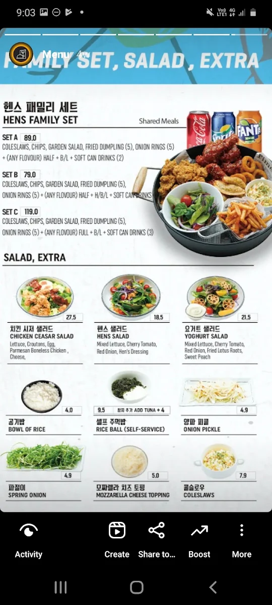 Menu, Hens Chicken Strathfield