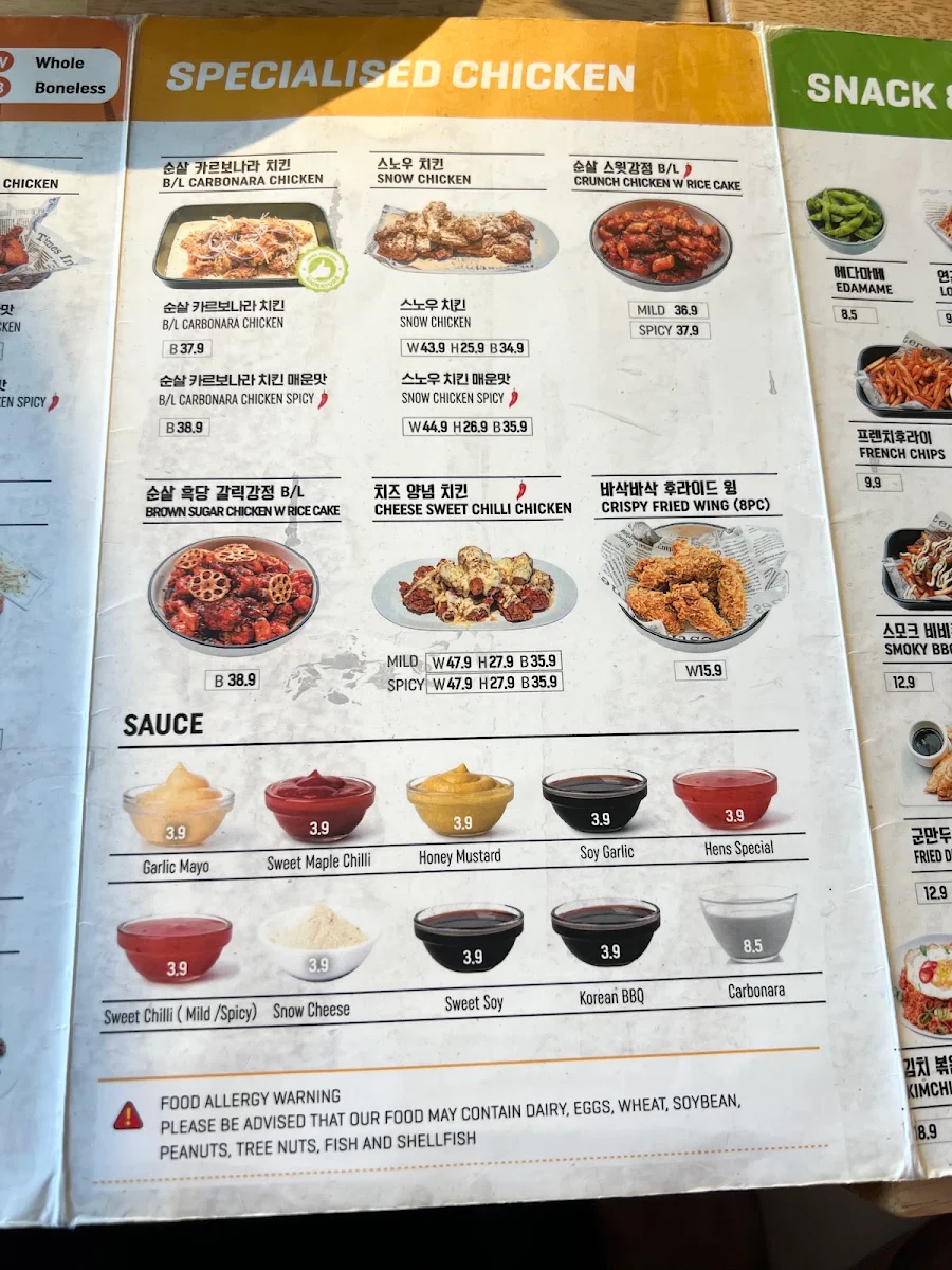 Menu, Hens Chicken Strathfield