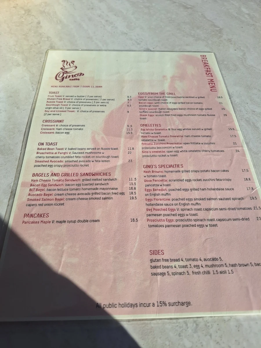 Menu, Gino's