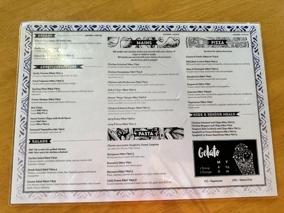 Menu, Moxon Cafe
