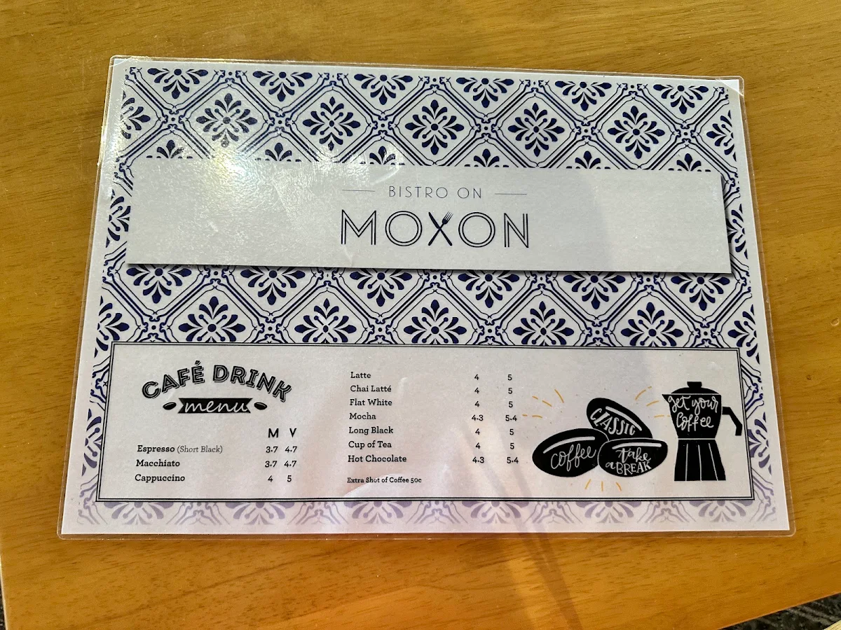 Menu, Moxon Cafe