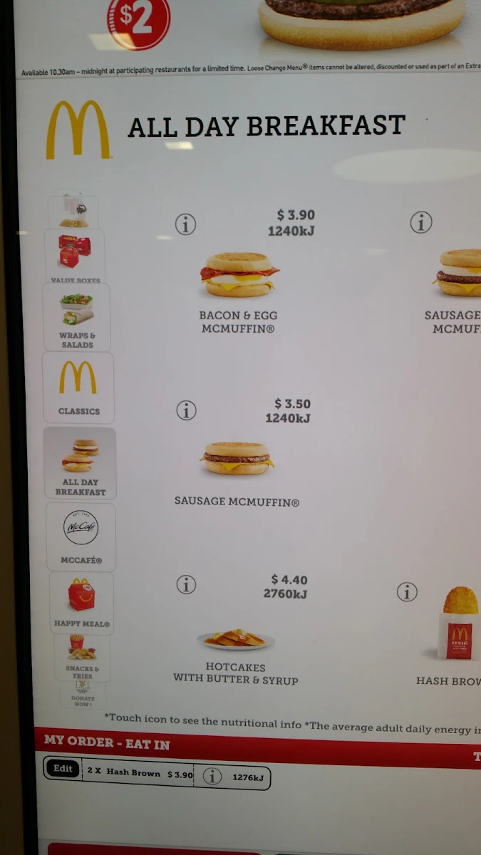 Menu, McDonald's Kingsford