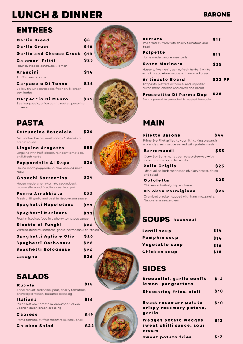 Menu, Barone