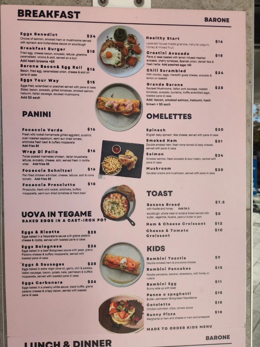 Menu, Barone