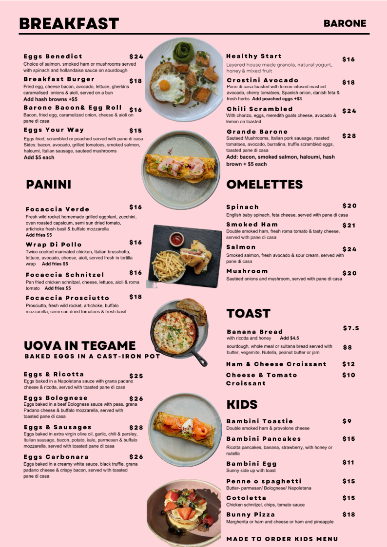 Menu, Barone