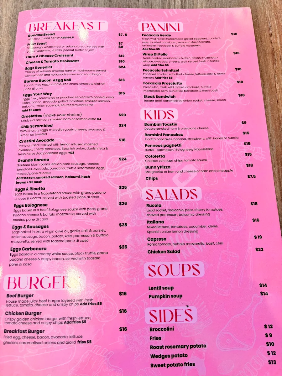 Menu, Barone
