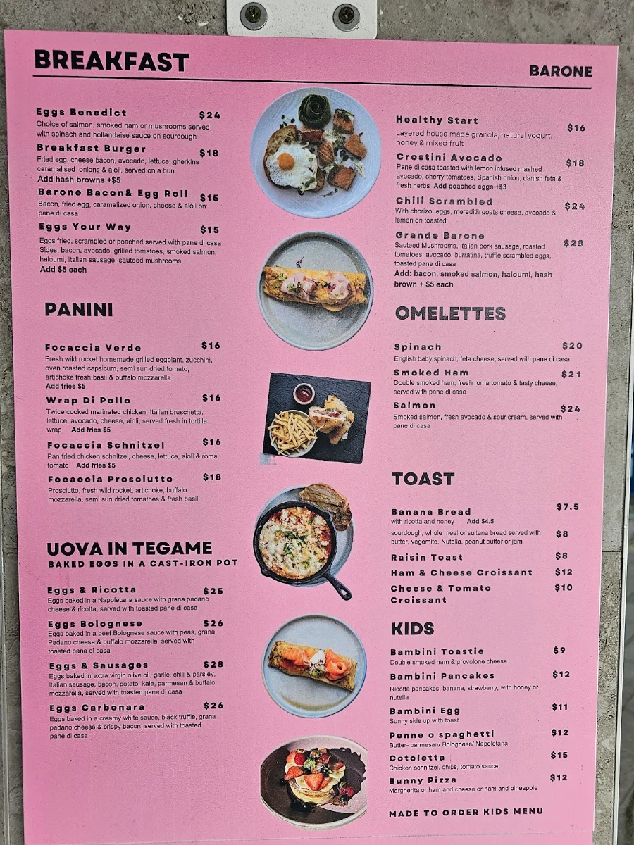 Menu, Barone