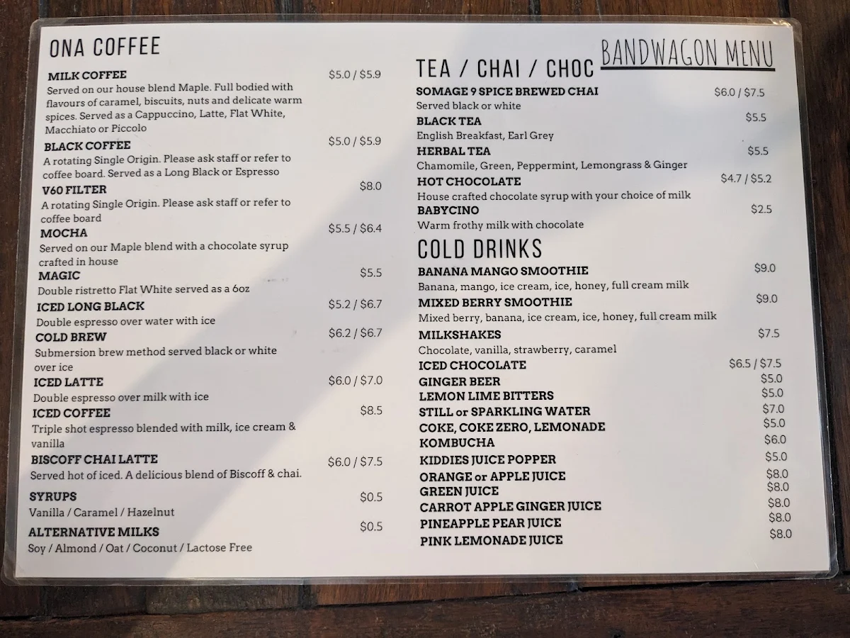 Menu, Bandwagon