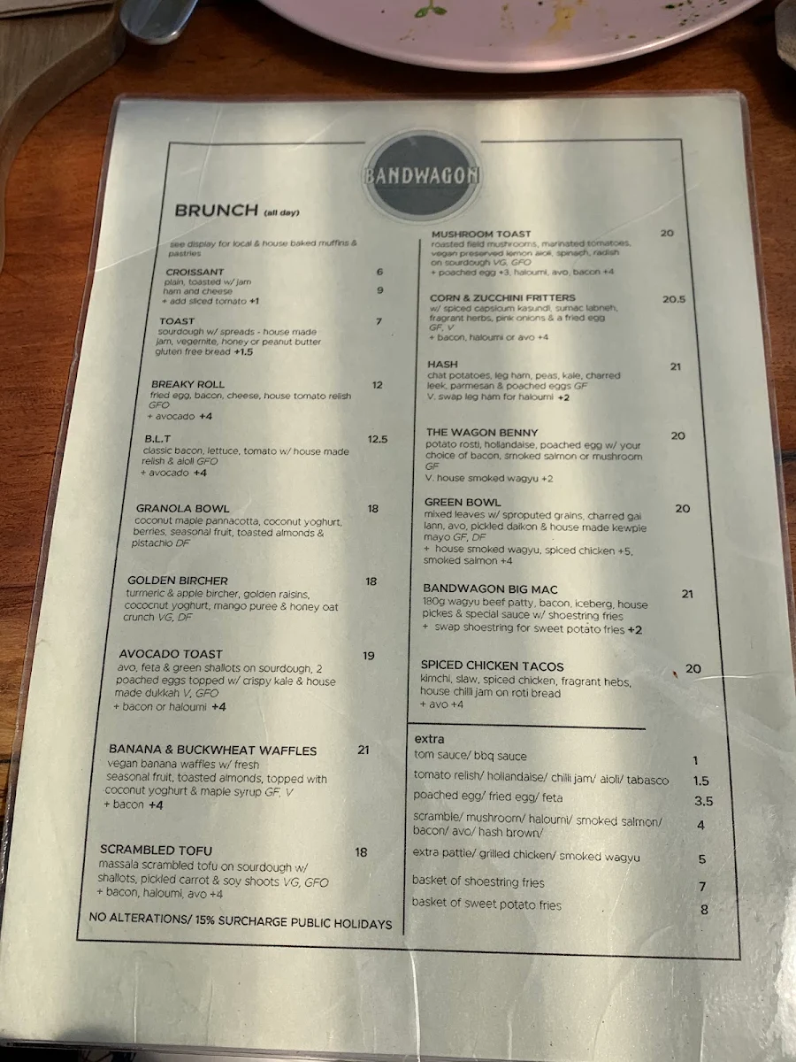 Menu, Bandwagon