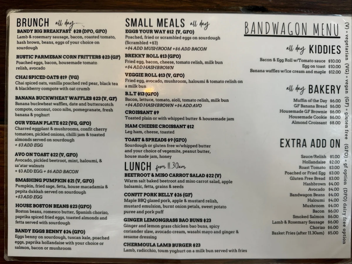 Menu, Bandwagon