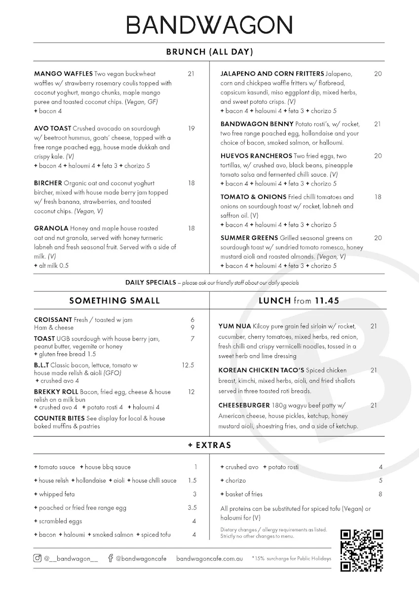 Menu, Bandwagon