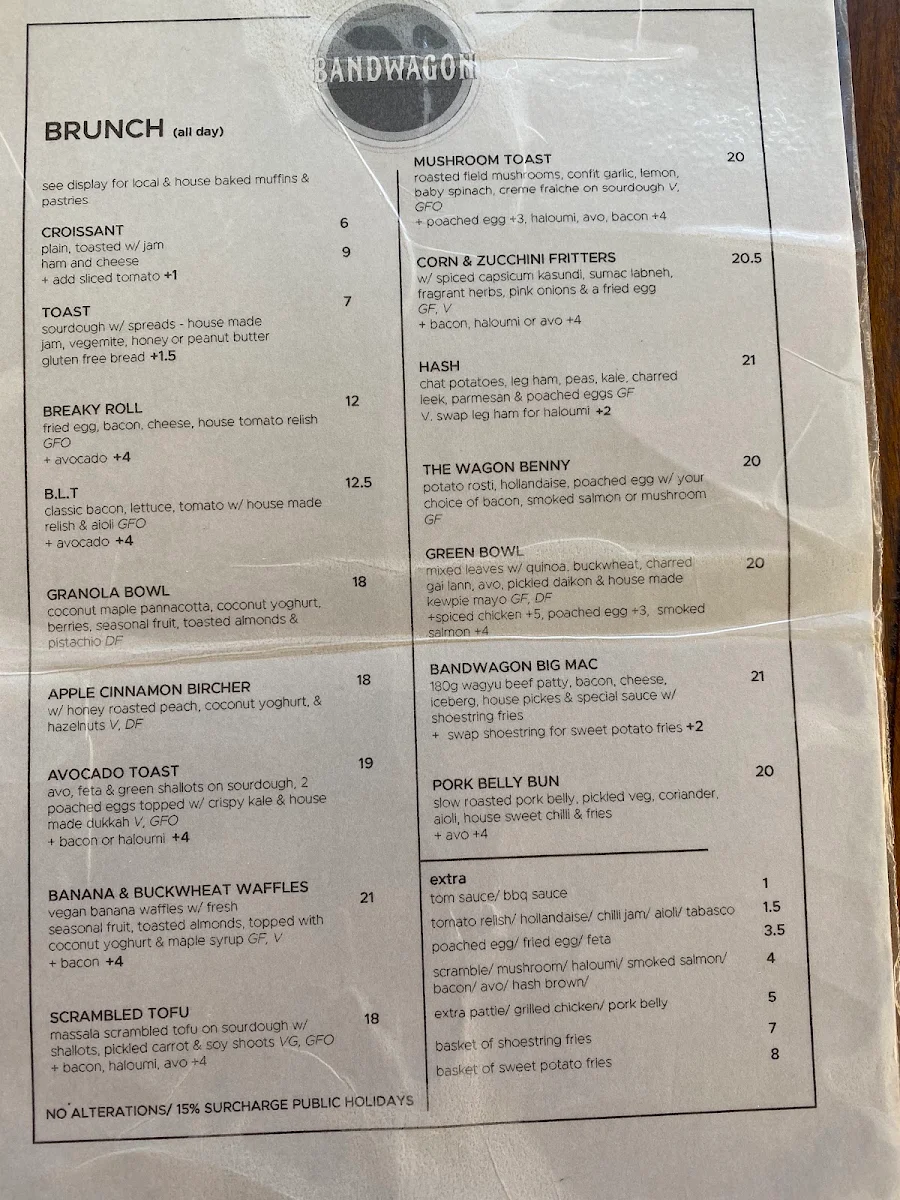 Menu, Bandwagon