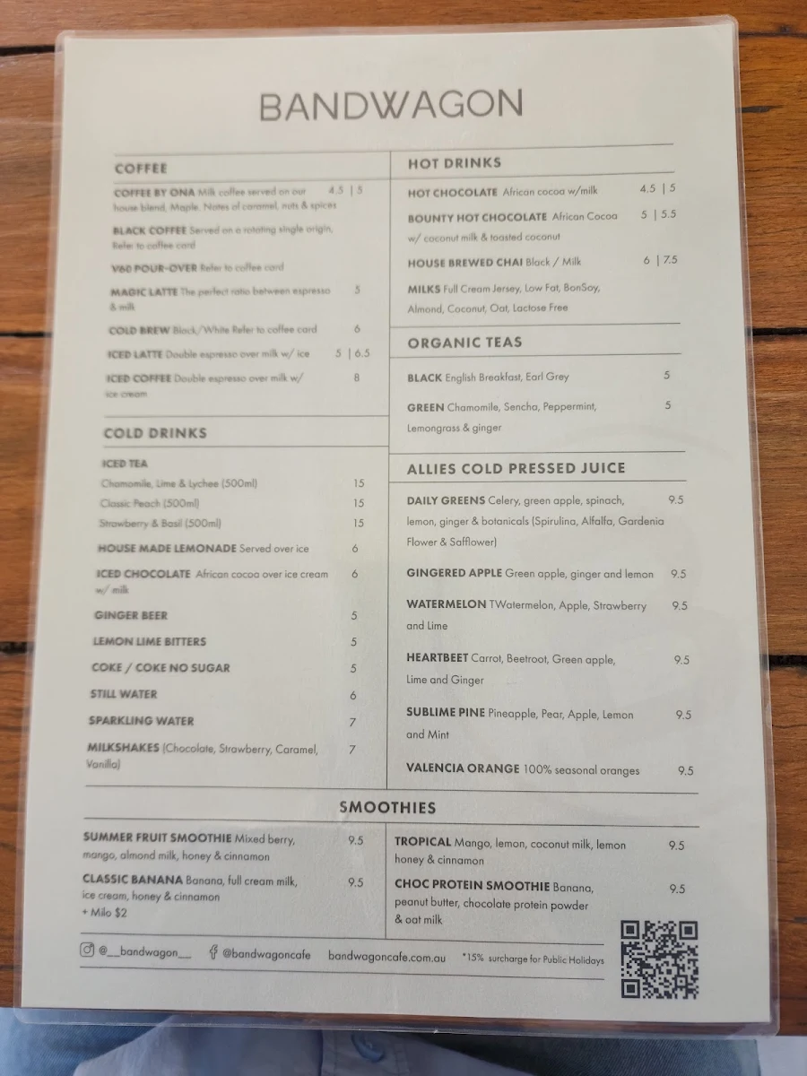 Menu, Bandwagon