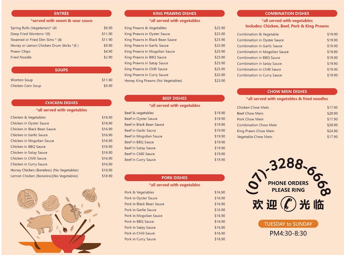 Menu, Tan's Diner