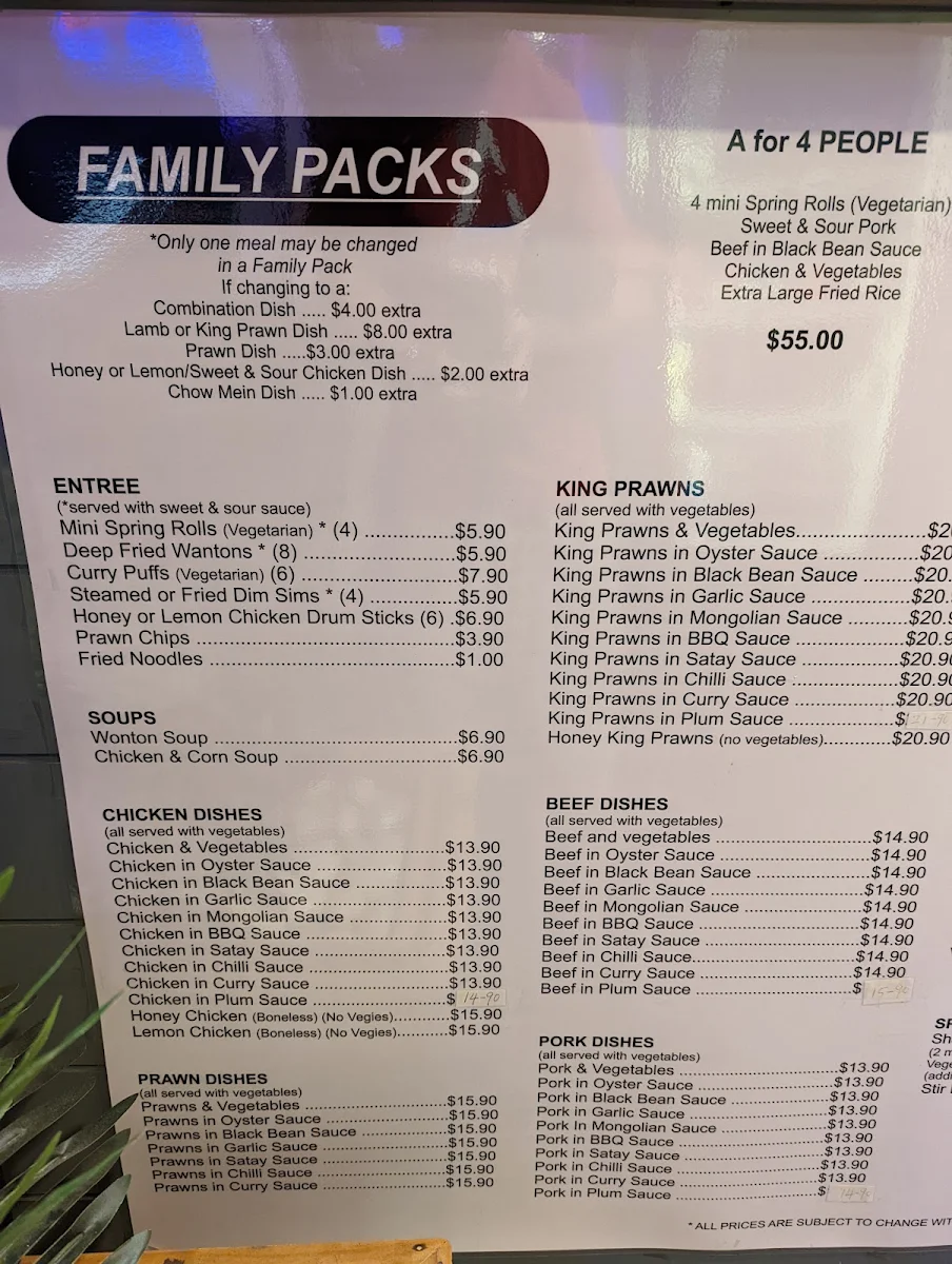 Menu, Tan's Diner