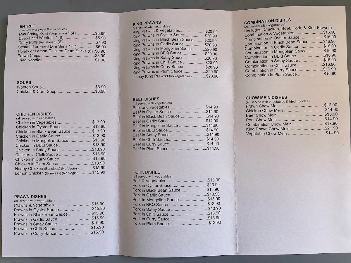 Menu, Tan's Diner