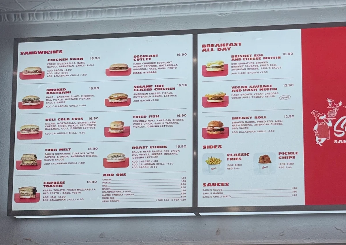 Menu, Saul’s Sandwiches
