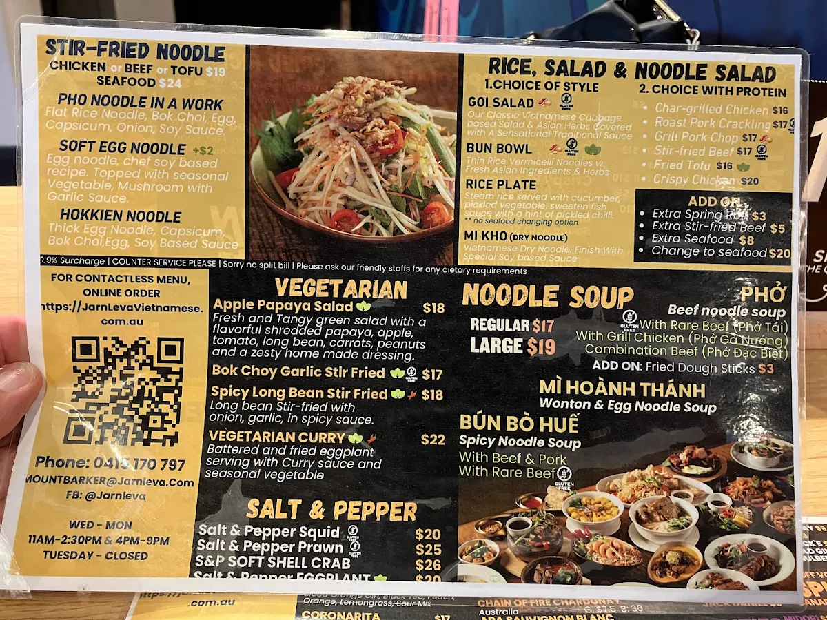 Menu, Jarn Leva Mt Barker