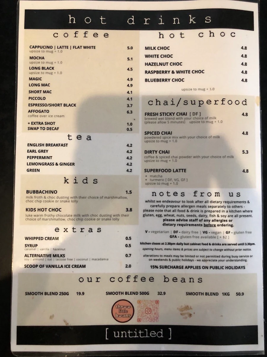 Menu, Untitled Cafe - Armstrong Creek