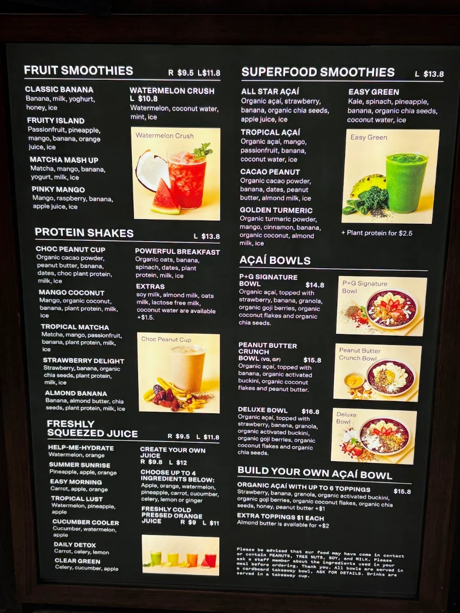 Menu, Pulp & Grind Sydney International Airport