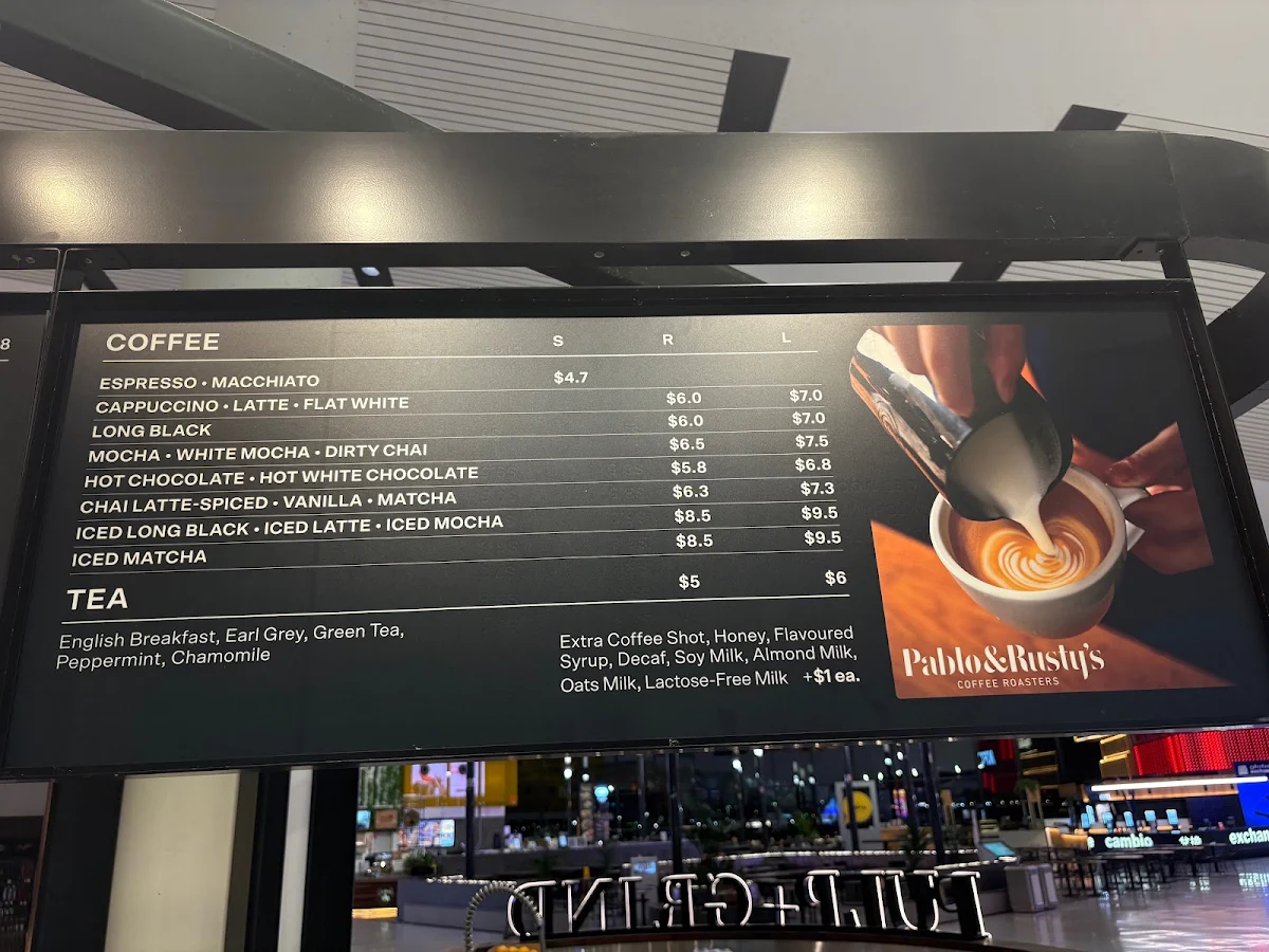 Menu, Pulp & Grind Sydney International Airport