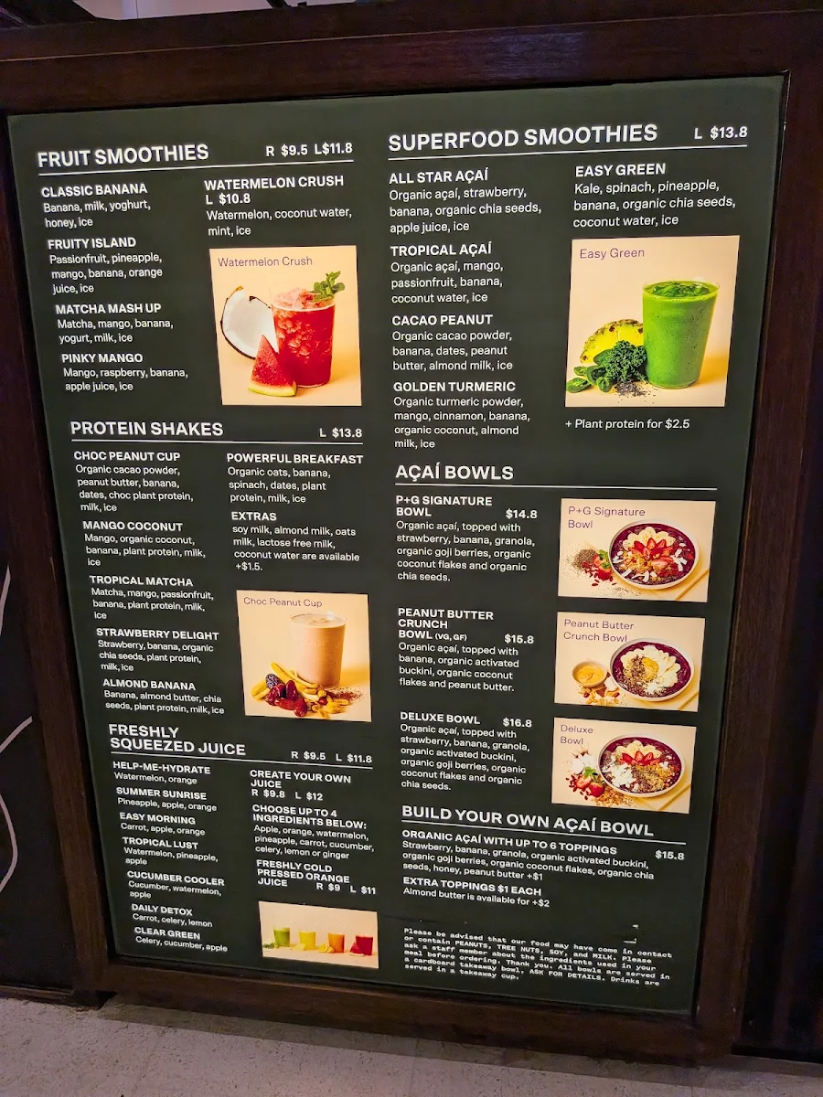 Menu, Pulp & Grind Sydney International Airport