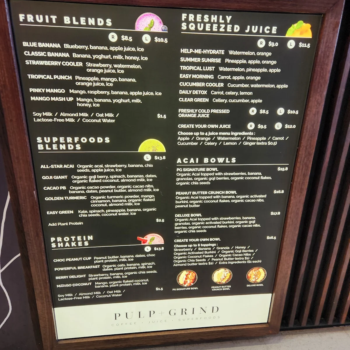 Menu, Pulp & Grind Sydney International Airport