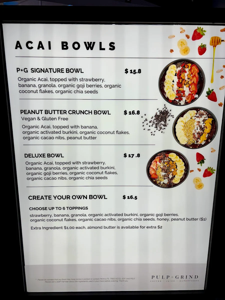 Menu, Pulp & Grind Sydney International Airport