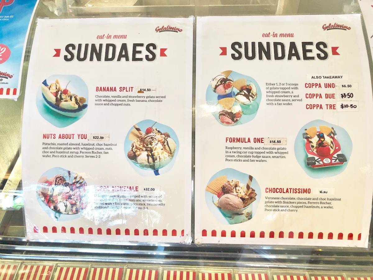Menu, Gelatissimo Toowoomba