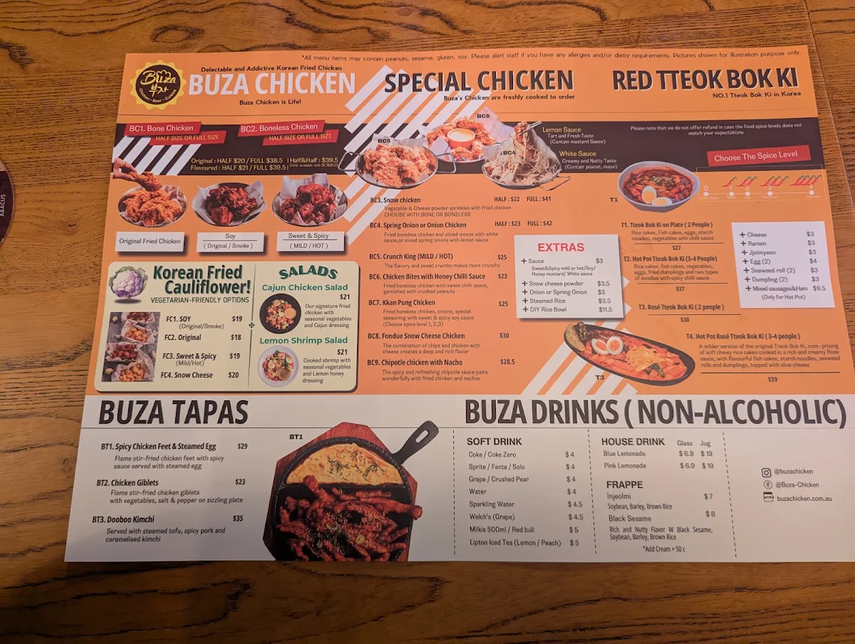 Menu, Buza - Springvale