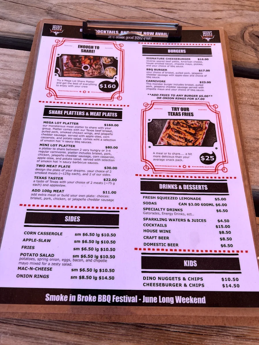 Menu, The Lot - Smokehouse & Beer Garden