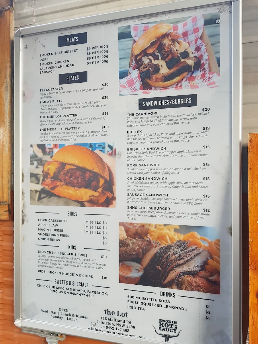 Menu, The Lot - Smokehouse & Beer Garden