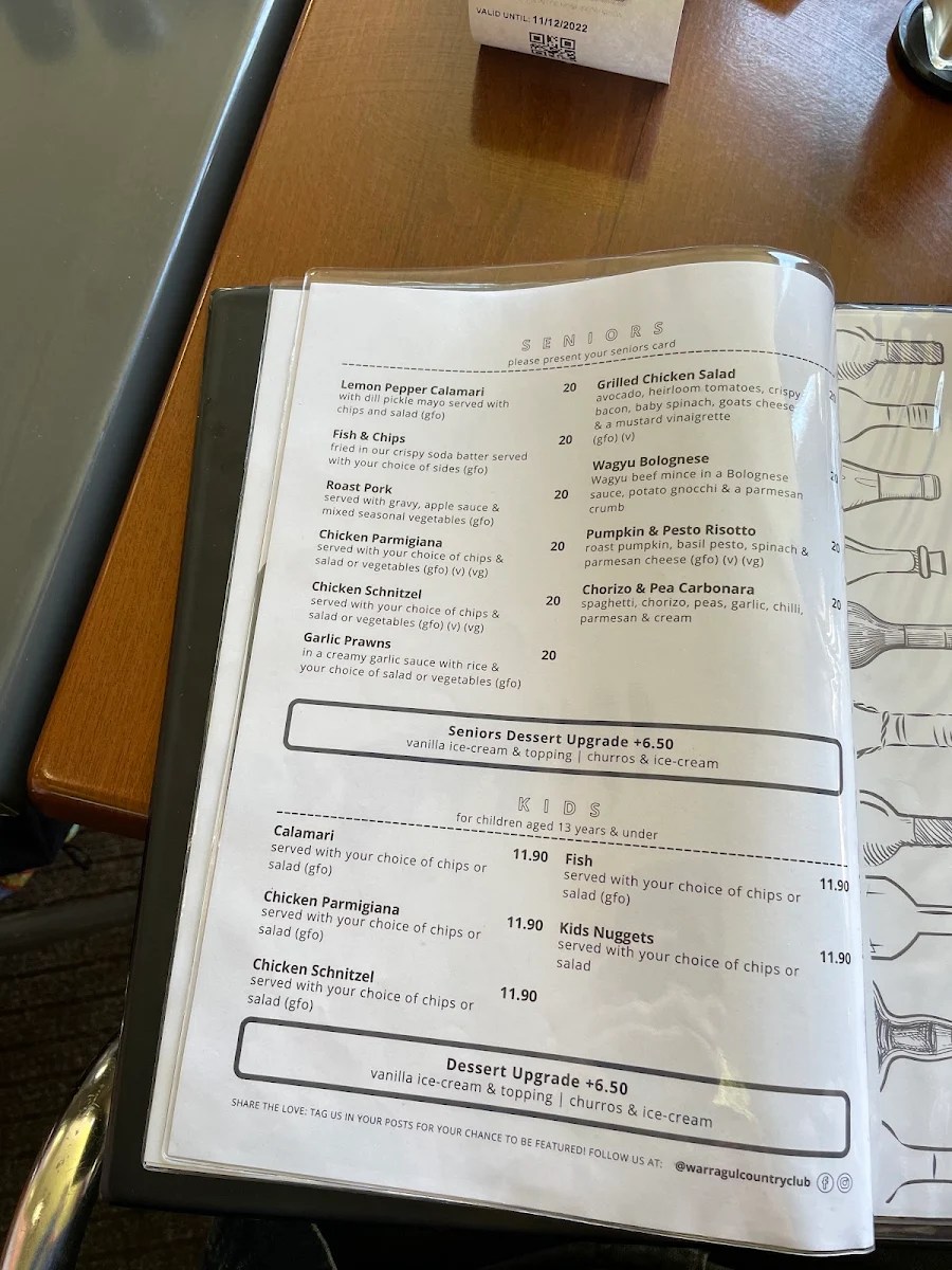 Menu, Warragul Country Club