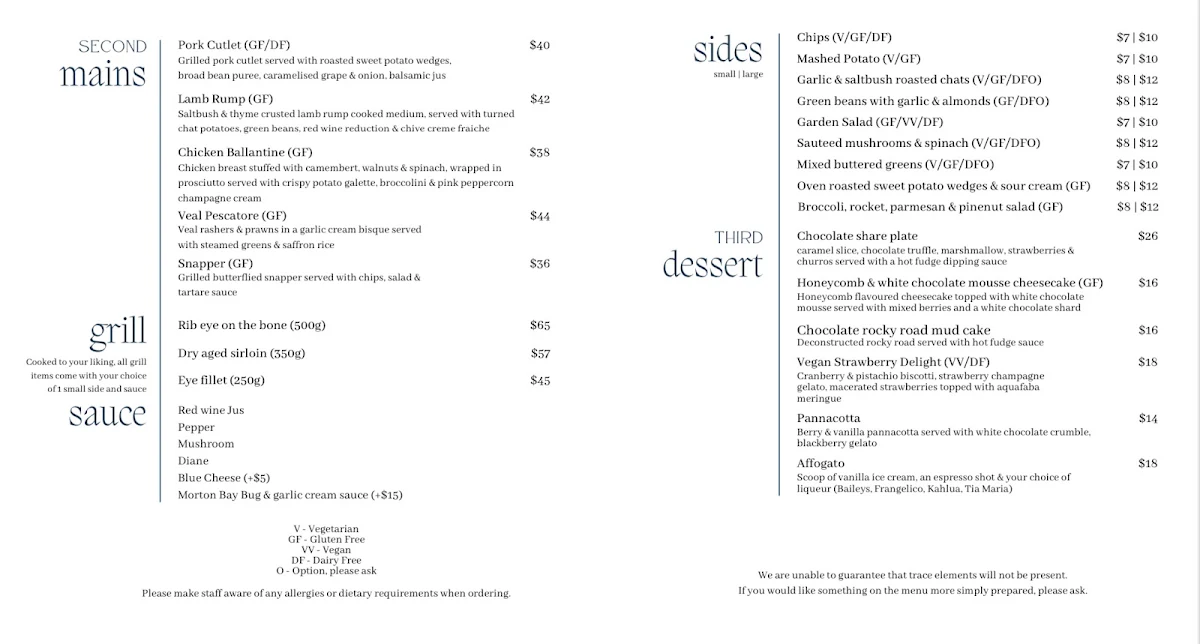 Menu, Maslina Bar and Grill