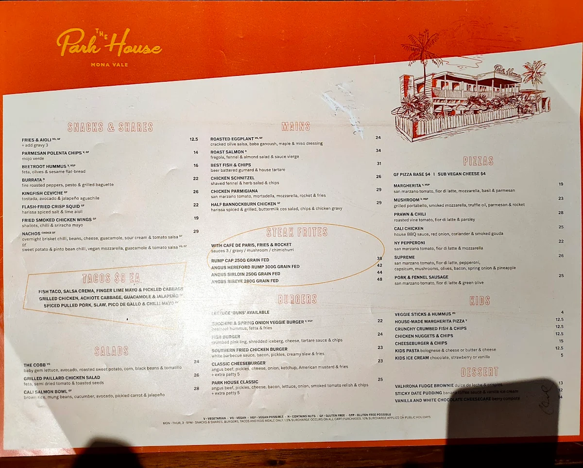 Menu, The Mona Vale Hotel
