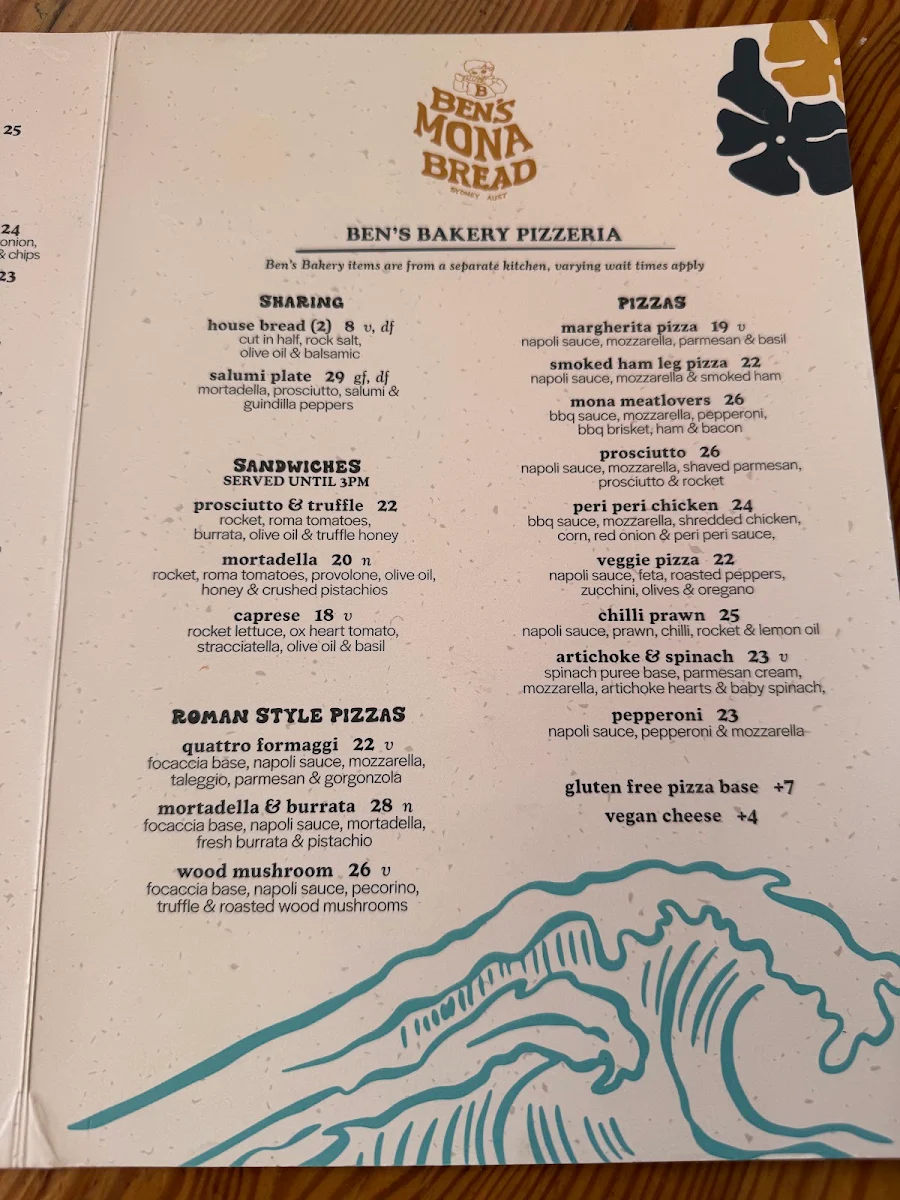 Menu, The Mona Vale Hotel