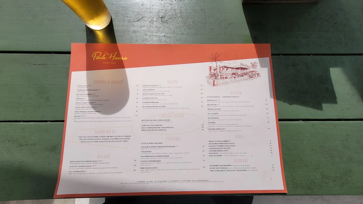 Menu, The Mona Vale Hotel