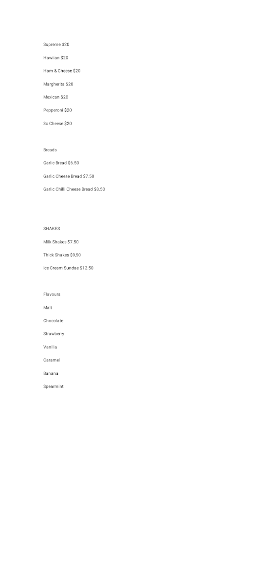 Menu, Crossroads Café and Takeaway