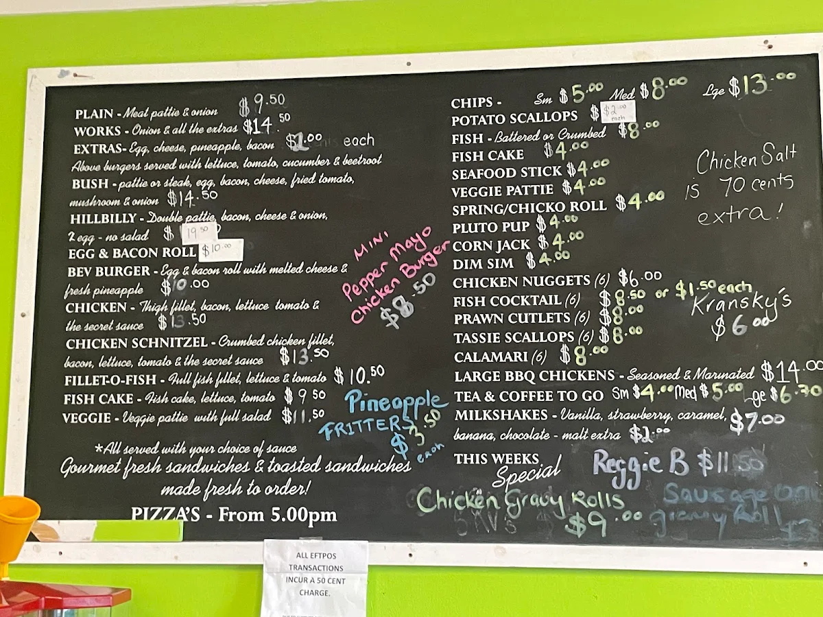 Menu, Crossroads Café and Takeaway