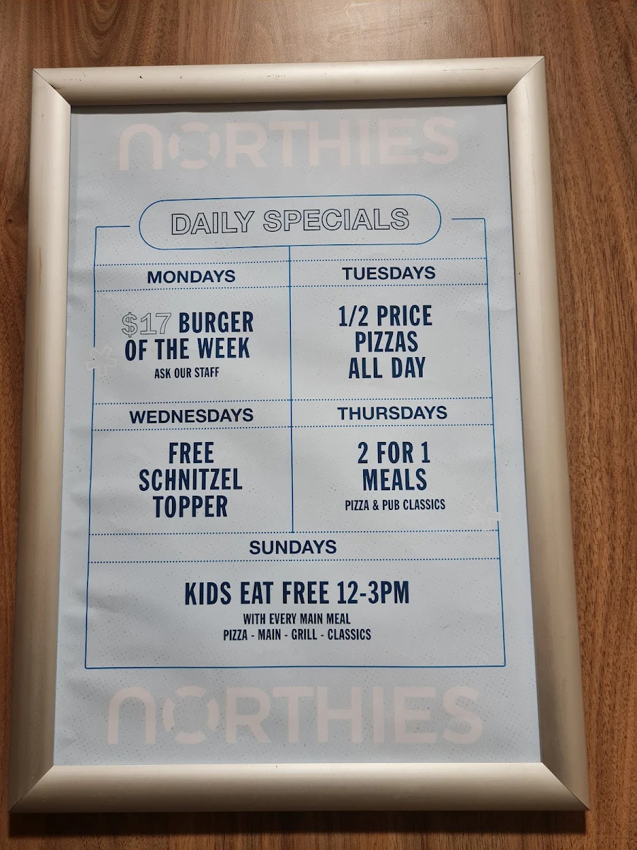 Menu, Northies Cronulla Hotel