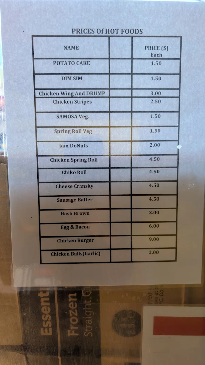 Menu, Red Engine Kiosk (Dandenong)