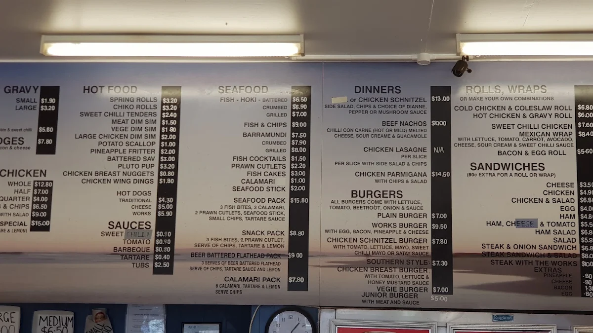 Menu, Lighthouse Beach Takeaway