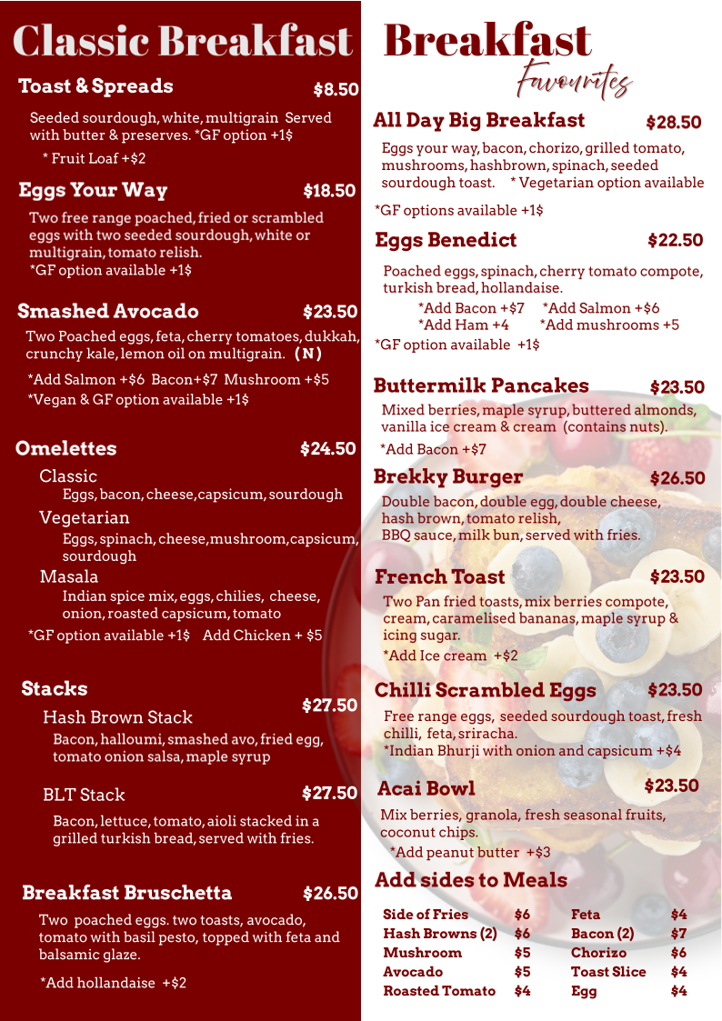Menu, Anaya Perth Bar and Cafe
