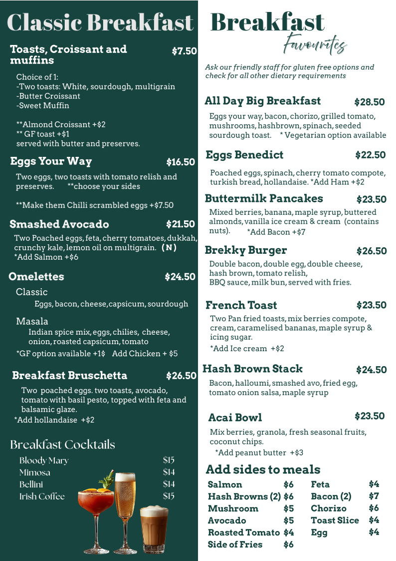 Menu, Anaya Perth Bar and Cafe