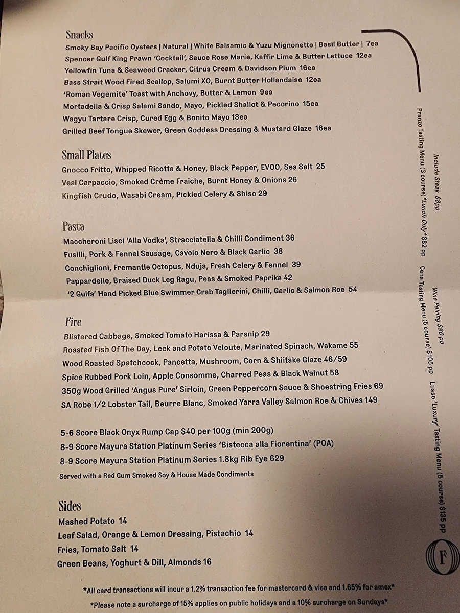 Menu, Fugazzi Bar & Dining Room
